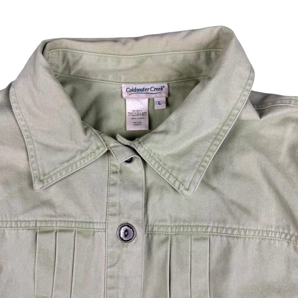 Coldwater Creek Jacket Women's Large Green Long Sleeve Button Up Cotton Collared